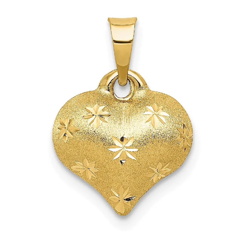 14KT Yellow Gold 16X11MM Diamond-cut Heart Pendant-Chain Not Included