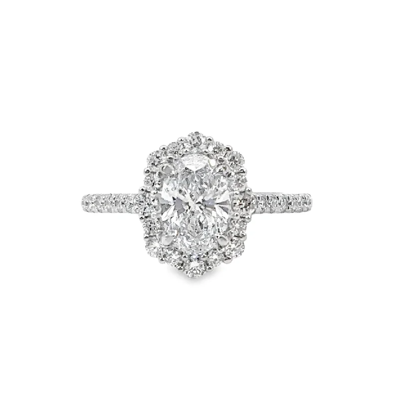 Platinum Lab Grown Oval Shape Diamond Halo Engagement Ring