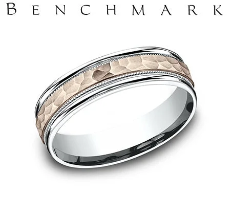 Benchmark White/Rose Gold Men's Wedding Band