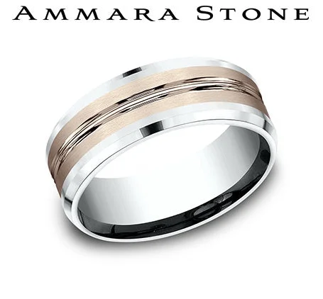 Benchmark White/Rose Gold Men's Wedding Band