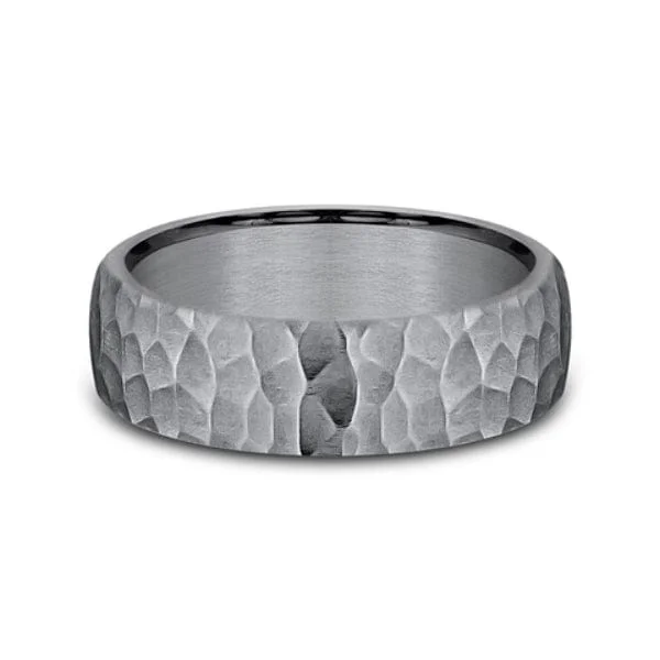 Grey Tantalum Satin Hammered Finish Band