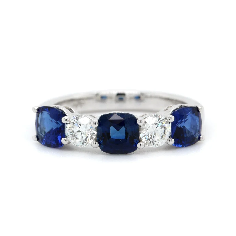 Platinum Shared Prong Alternating Diamond and Sapphire Band