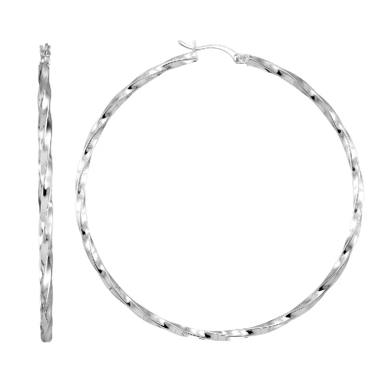 Simone I Smith Collection Platinum Plated Sterling Silver 60X2MM Twist Hoop Earrings