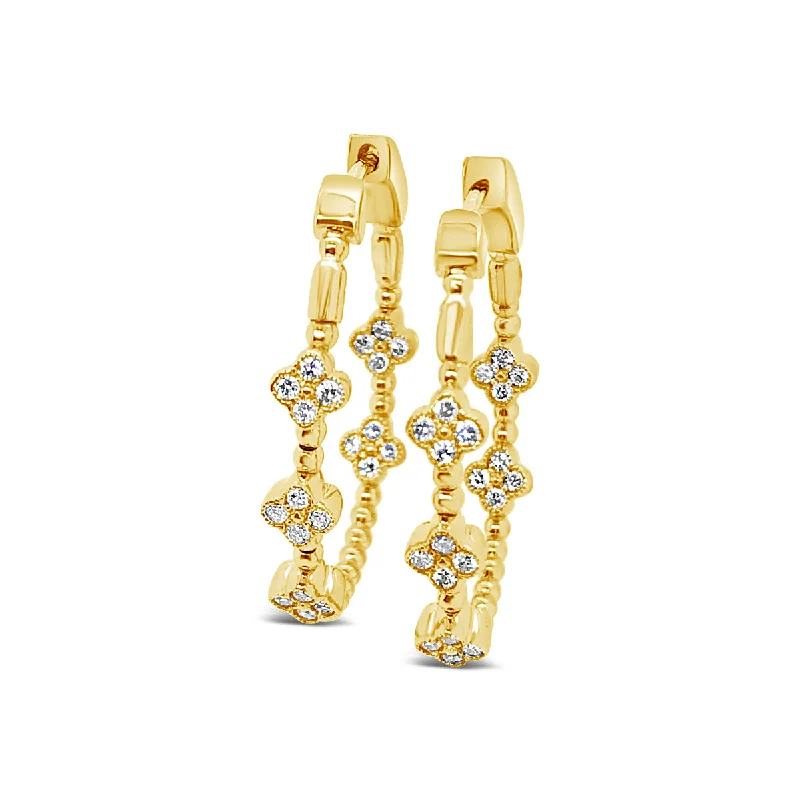 Yellow Gold Diamond Inside Outside Hoop Earrings