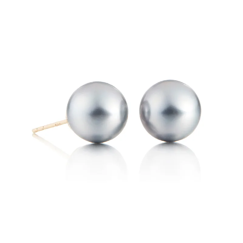 10mm Silver Tahitian Pearl Stud Earrings