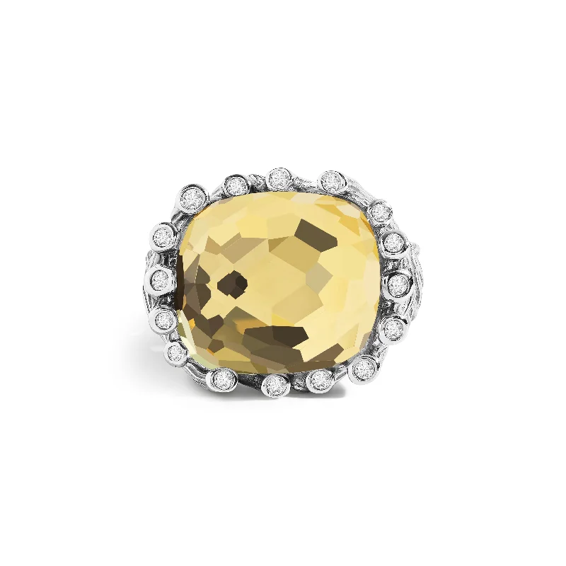 Enchanted Forest Ring with Gold Doublet and Diamonds - 16x14mm