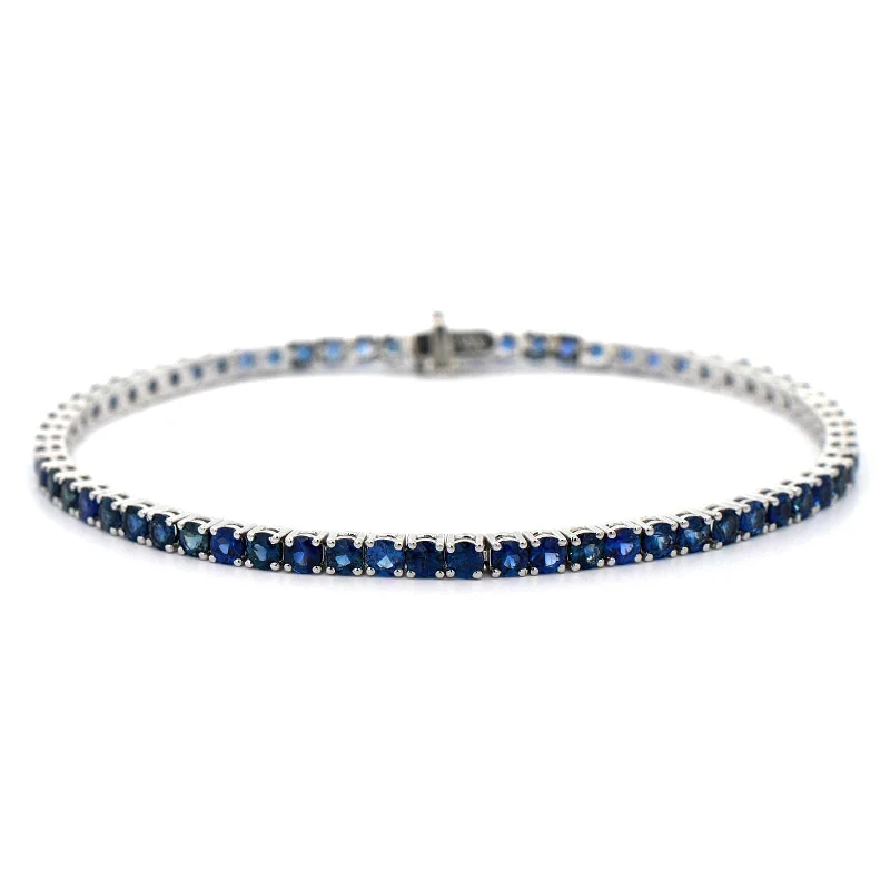 18K White Gold Blue Sapphire Tennis Bracelet