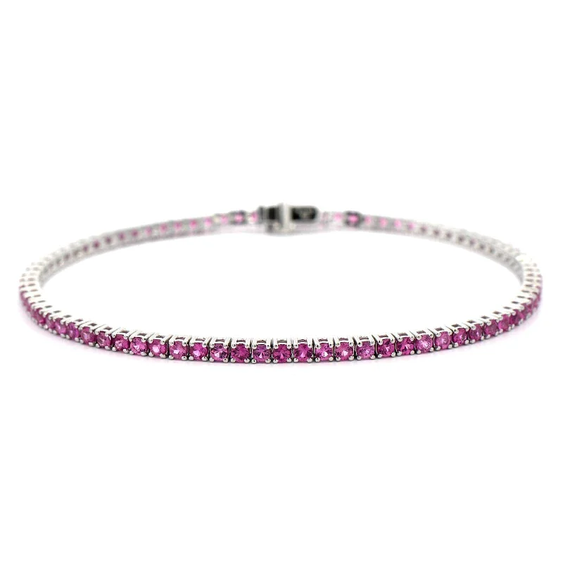 18K White Gold Pink Sapphire Tennis Bracelet