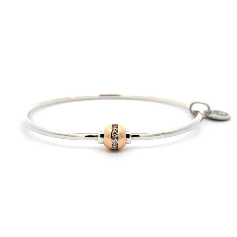 14K Yellow Gold and Sterling Silver Single Diamond Bead Cape Cod Bracelet